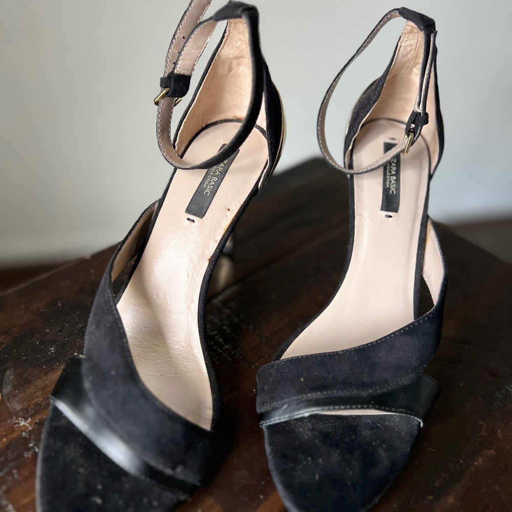 Zara Basic Collection Black Suede Leather And Gol… - image 6